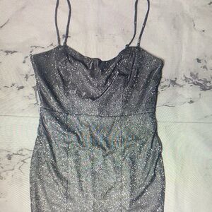 Lulu's Silver Sparkle Spaghetti Strap Mini Dress